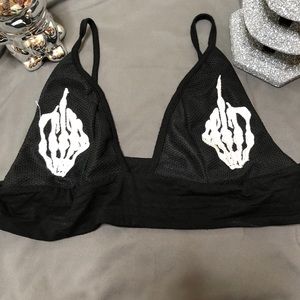 Skeleton middle fingers up rave bra